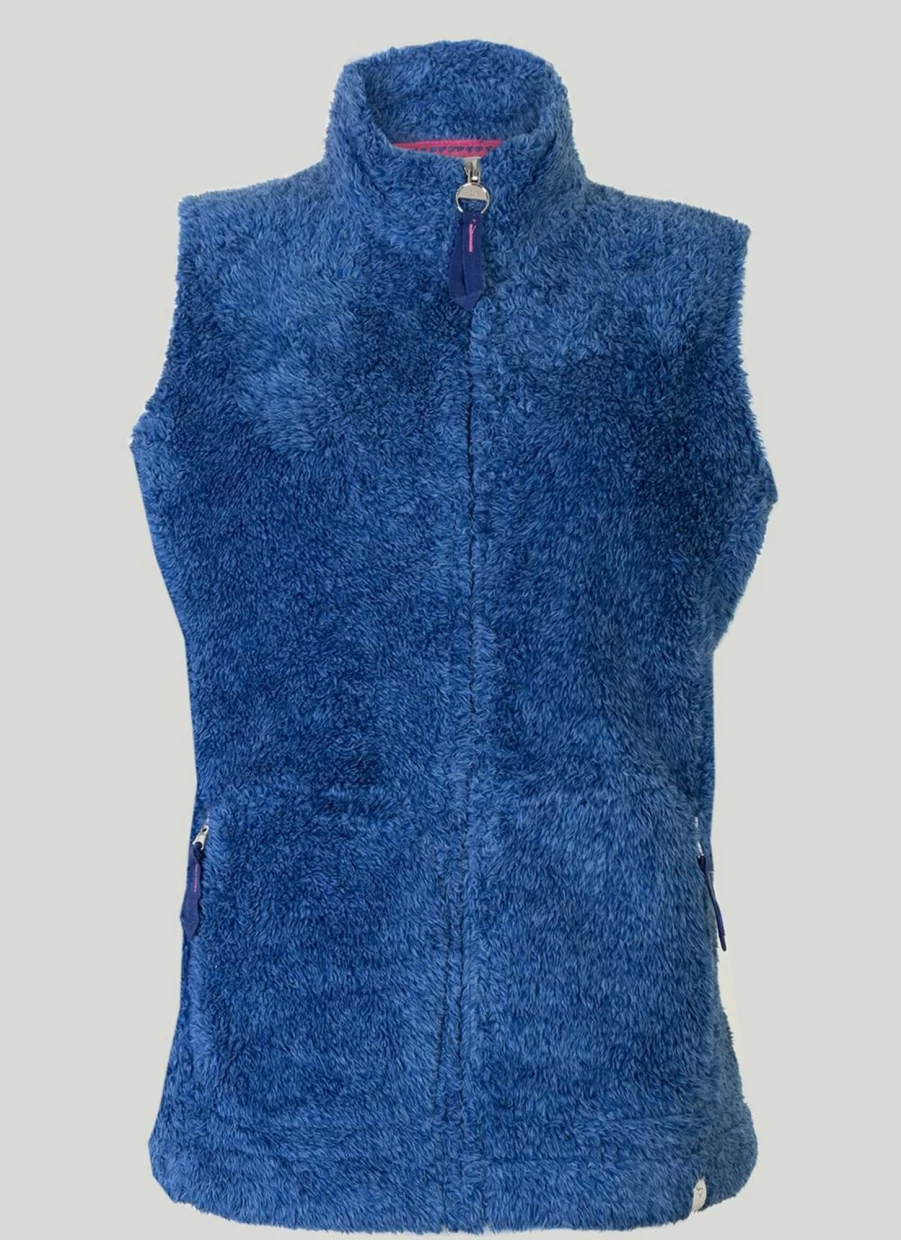 Country Rose Women's Blue Sherpa Vest Gilet - Cozy Fleece Layering Piece