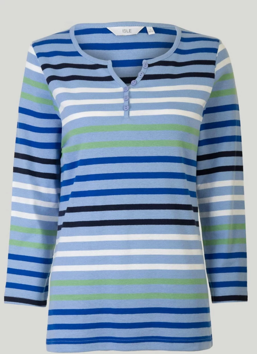 Isle Women's Notch Neck Striped Top - Stylish Striped Crewneck Shirt for Women