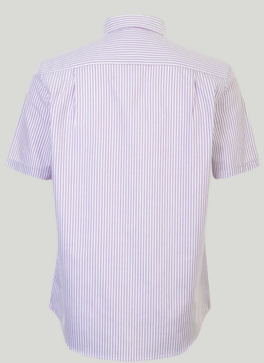James Pringle Men's Short Sleeve Striped Oxford Shirt - Classic Casual Button Down Top