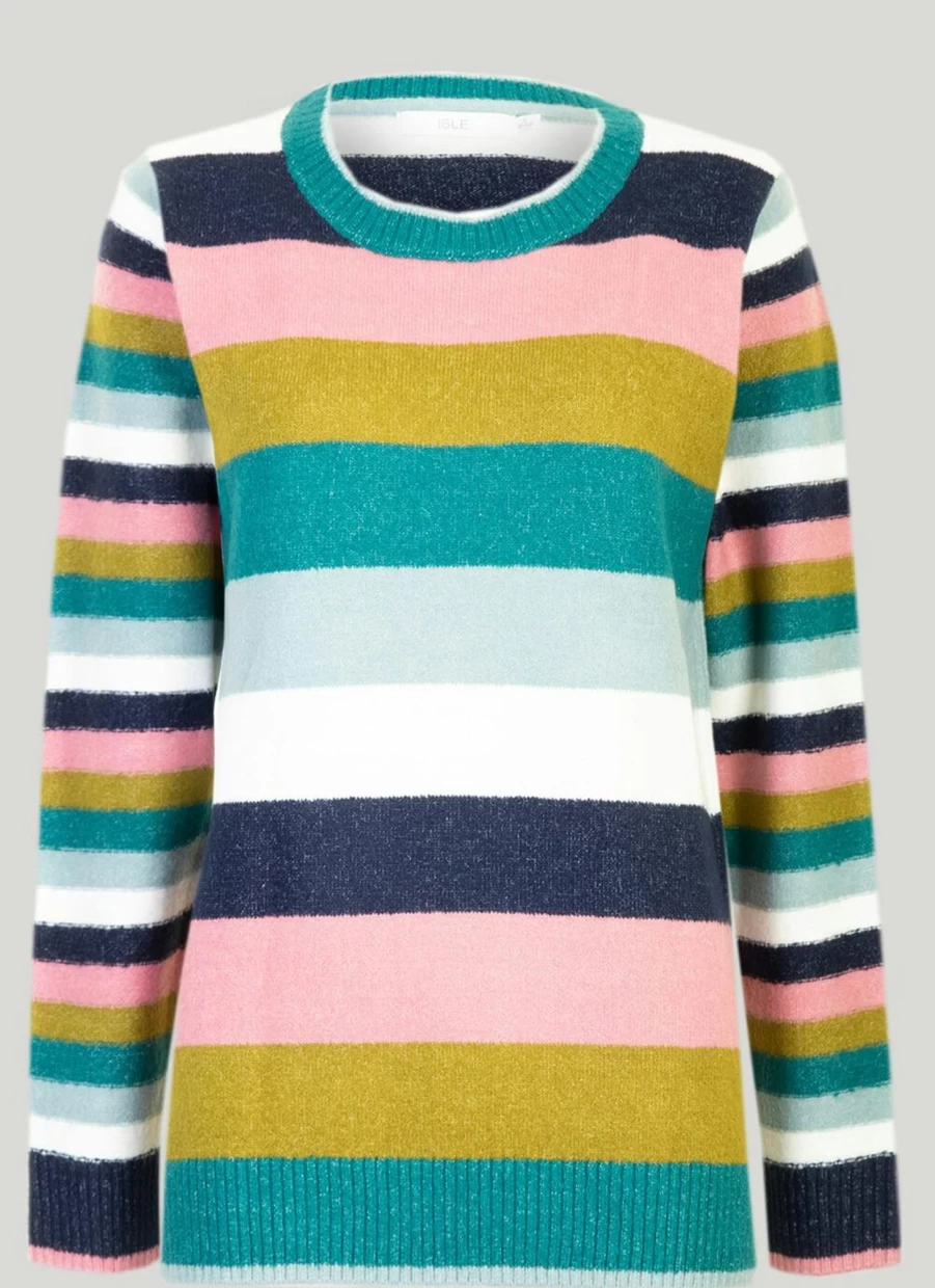 Isle Women's Stripe Knit Jumper - Soft Crewneck Sweater for Casual Wear