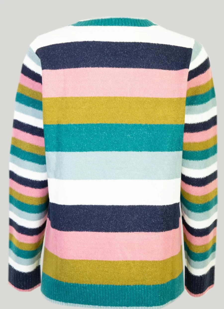 Isle Women's Stripe Knit Jumper - Soft Crewneck Sweater for Casual Wear