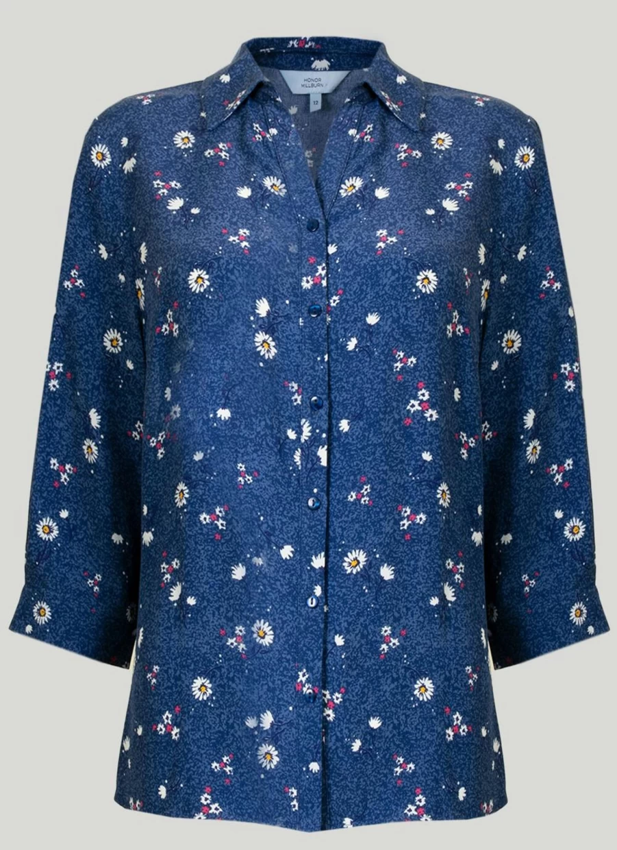 Honor Millburn Women's Navy Printed Blouse - Stylish Floral Top for Casual Wear