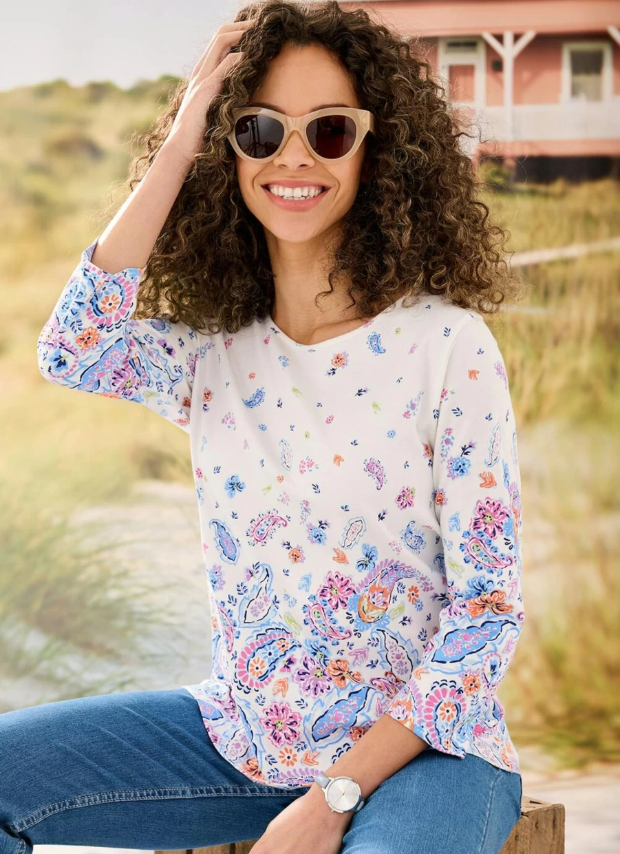Country Rose Women's Stylish Paisley Print Blouse - Floral Bohemian Tunic Top