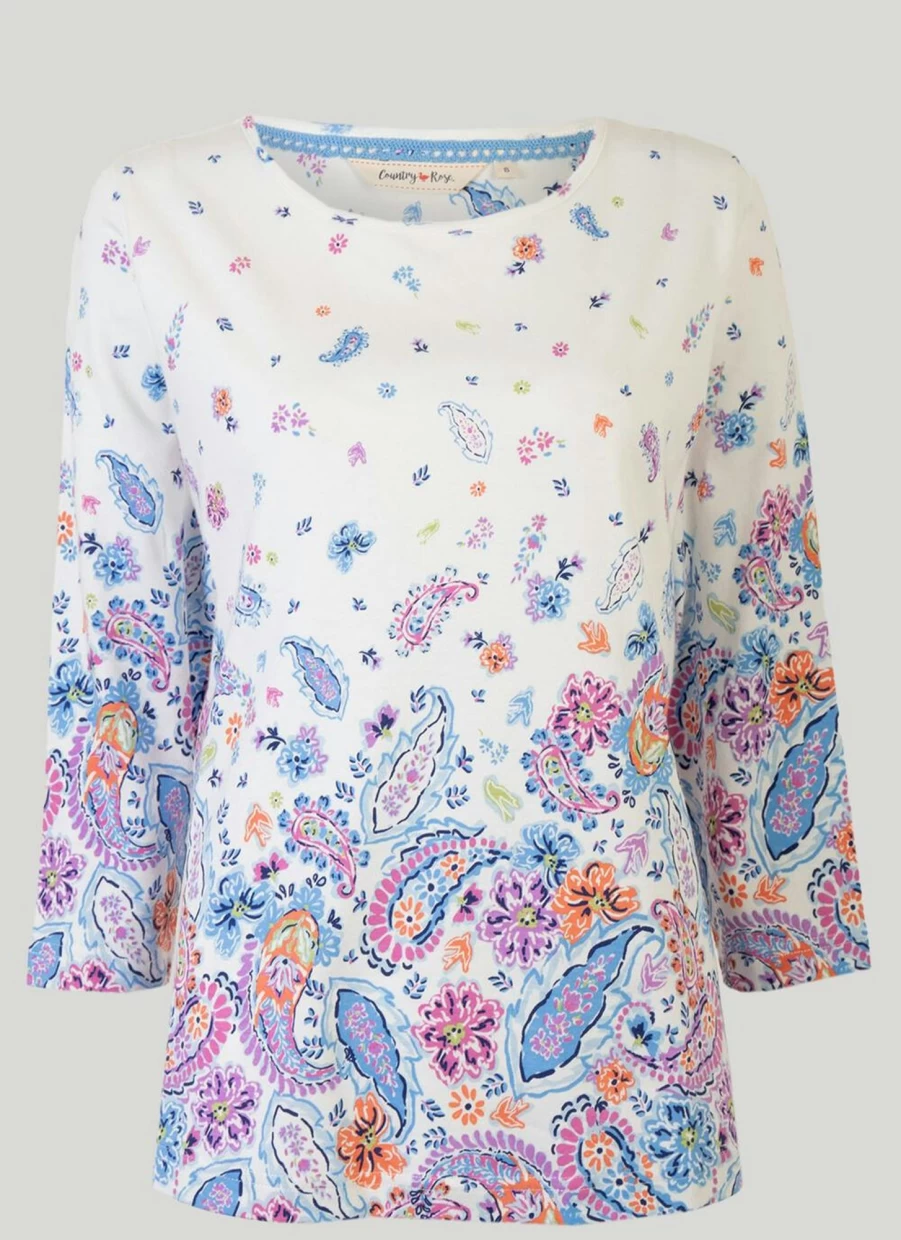 Country Rose Women's Stylish Paisley Print Blouse - Floral Bohemian Tunic Top