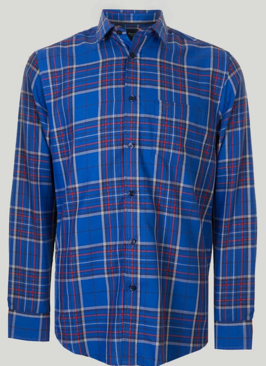 James Pringle Men's Classic Long Sleeve Checkered Shirt - Premium Tartan Plaid Button-Up for Men