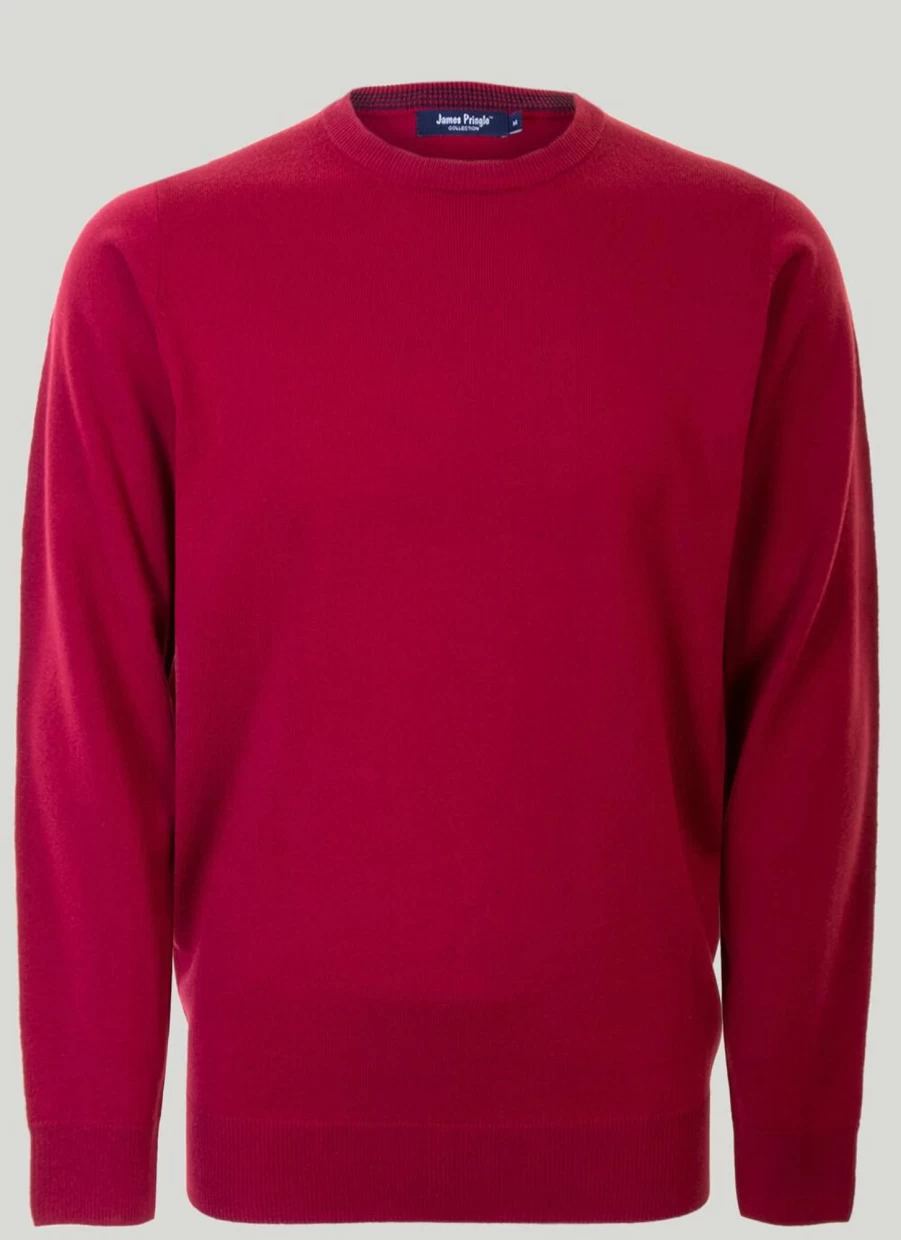 James Pringle Men's Crew Neck Fine Knit Jumper - Soft Wool Blend Slim Fit Sweater