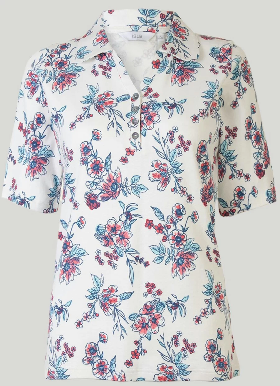 Isle Women's Printed Polo Shirt - Stylish Casual Comfort Fit Top