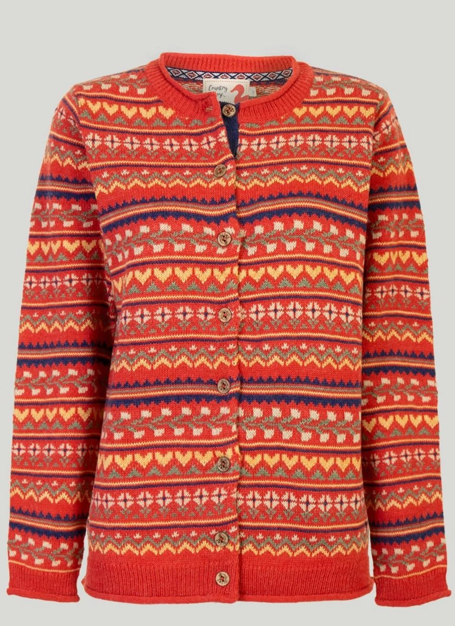 Country Rose Women's Orange Fairisle Knit Cardigan Sweater