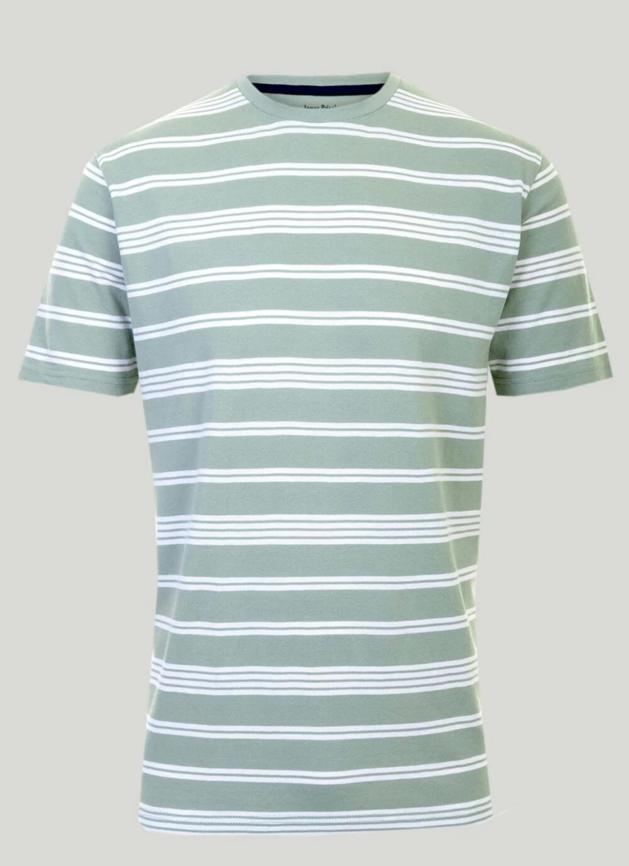 James Pringle Men's Classic Crew Neck Striped Cotton T-Shirt - Casual Comfort Fit Tee