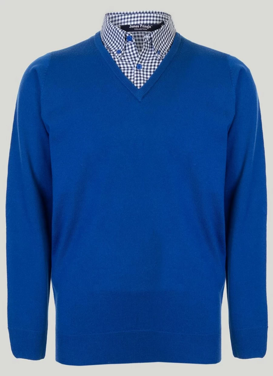 James Pringle Men's Mock Neck V-Neck Jumper - Classic Knit Sweater