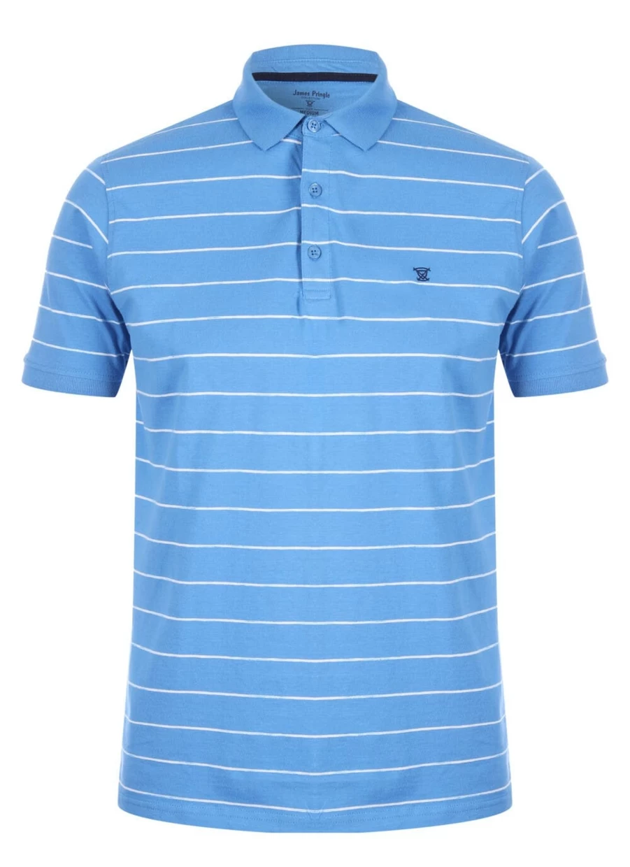 James Pringle Men's Stripe Polo Shirt - Classic Cotton Knit Casual Top