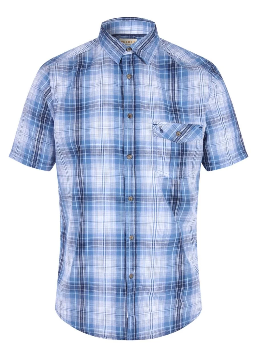 PG FIELD Men's Seersucker Check Shirt - Lightweight Summer Casual Button-Up