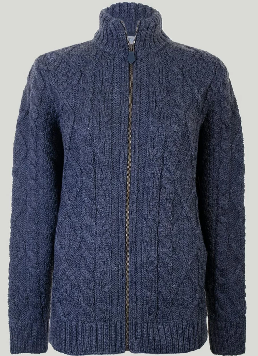 Artisan Knitwear Men's Wool Cable Knit Zip-Up Cardigan Sweater