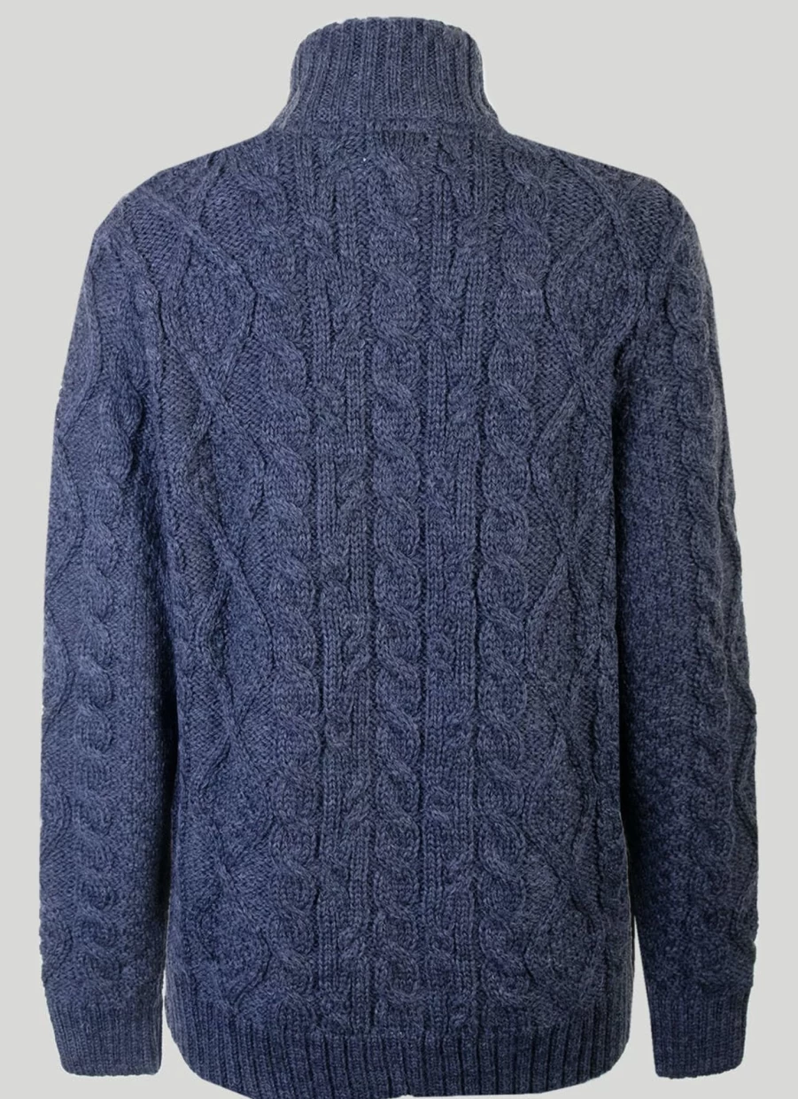 Artisan Knitwear Men's Wool Cable Knit Zip-Up Cardigan Sweater
