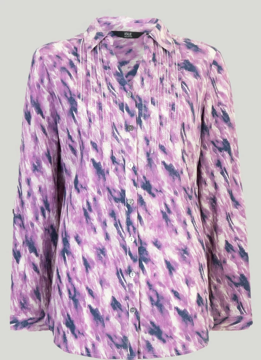 Isle Women's Lavender Floral Printed Blouse - Elegant Flowy Top for Casual Wear