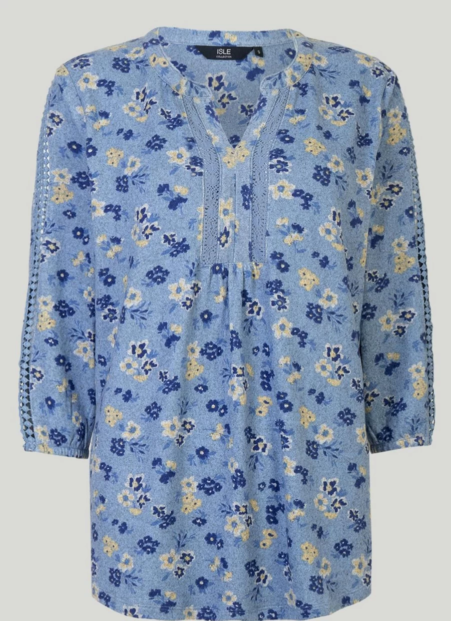 "Isle Women's Blue Floral Print Top - Stylish Floral Blouse for Women"