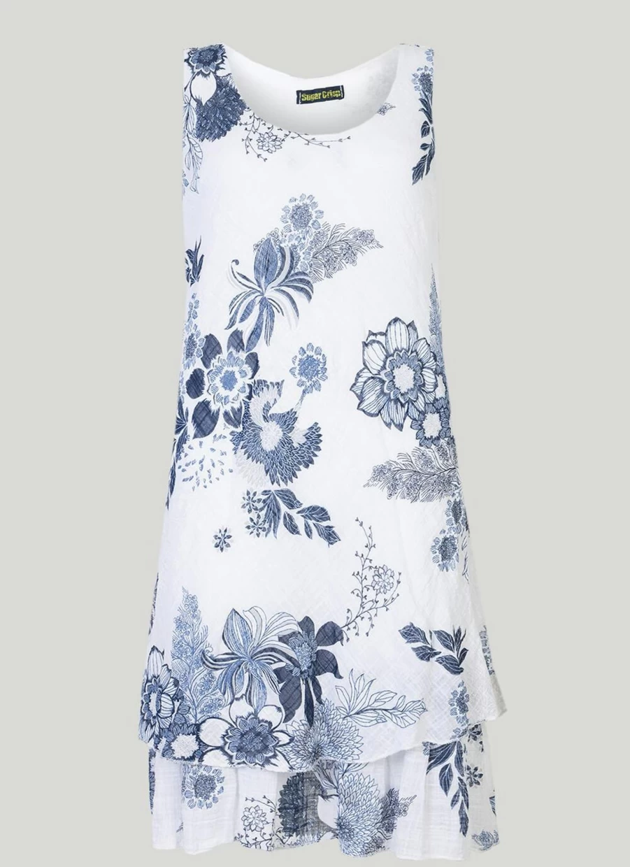 "Sugar Crisp Women's Ivory Floral Print Dress - Elegant Flowy Summer Dress"