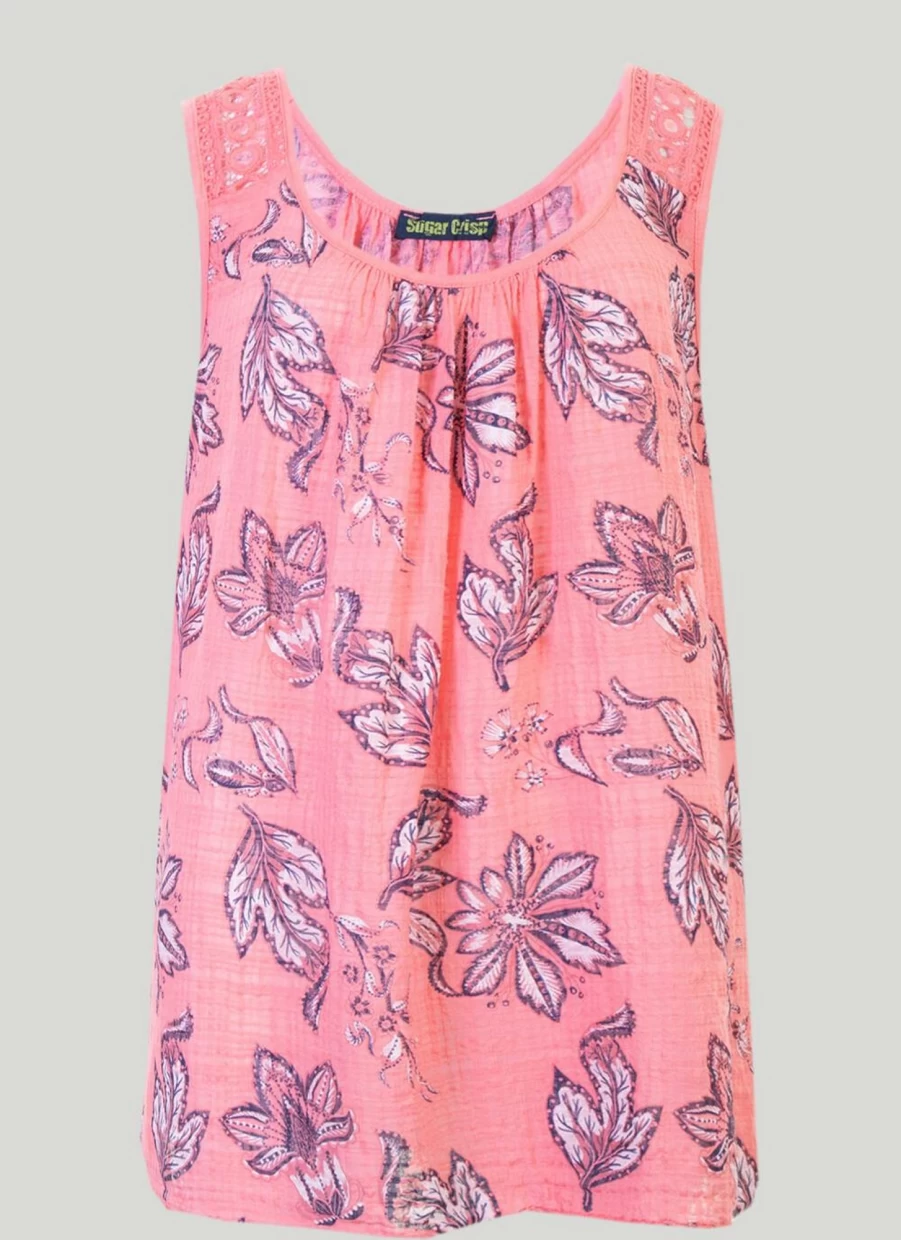 "Sugar Crisp Women's Coral Floral Print Blouse - Stylish Summer Tops"