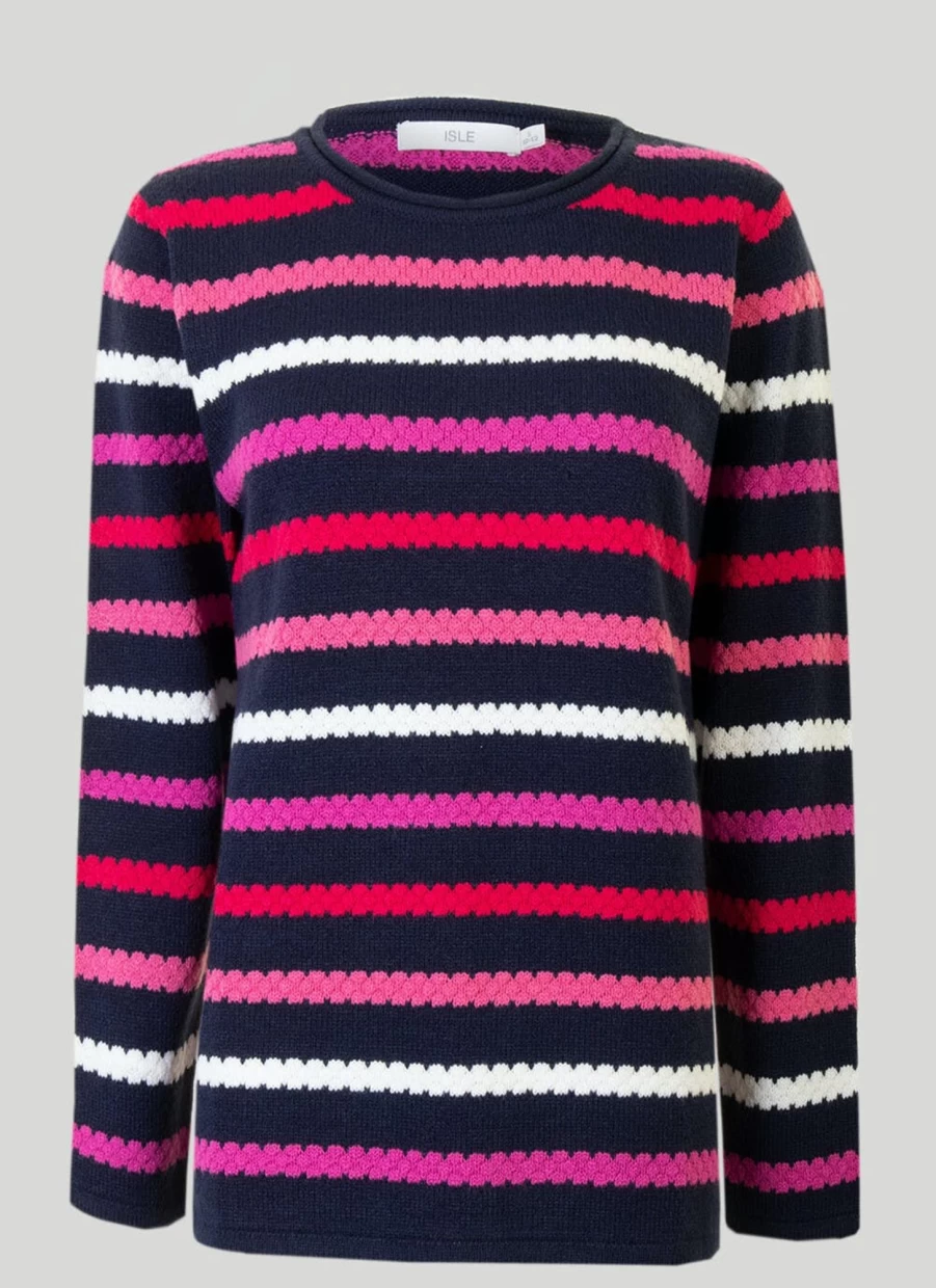 "Isle Women's Textured Stripe Knit Jumper - Soft Casual Sweater"