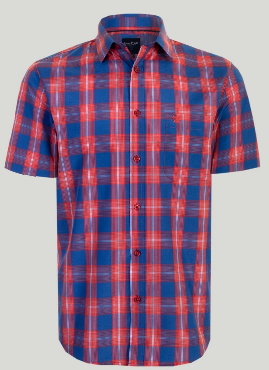 James Pringle Men's Short Sleeve Check Shirt - Classic Plaid Casual Shirt for Men