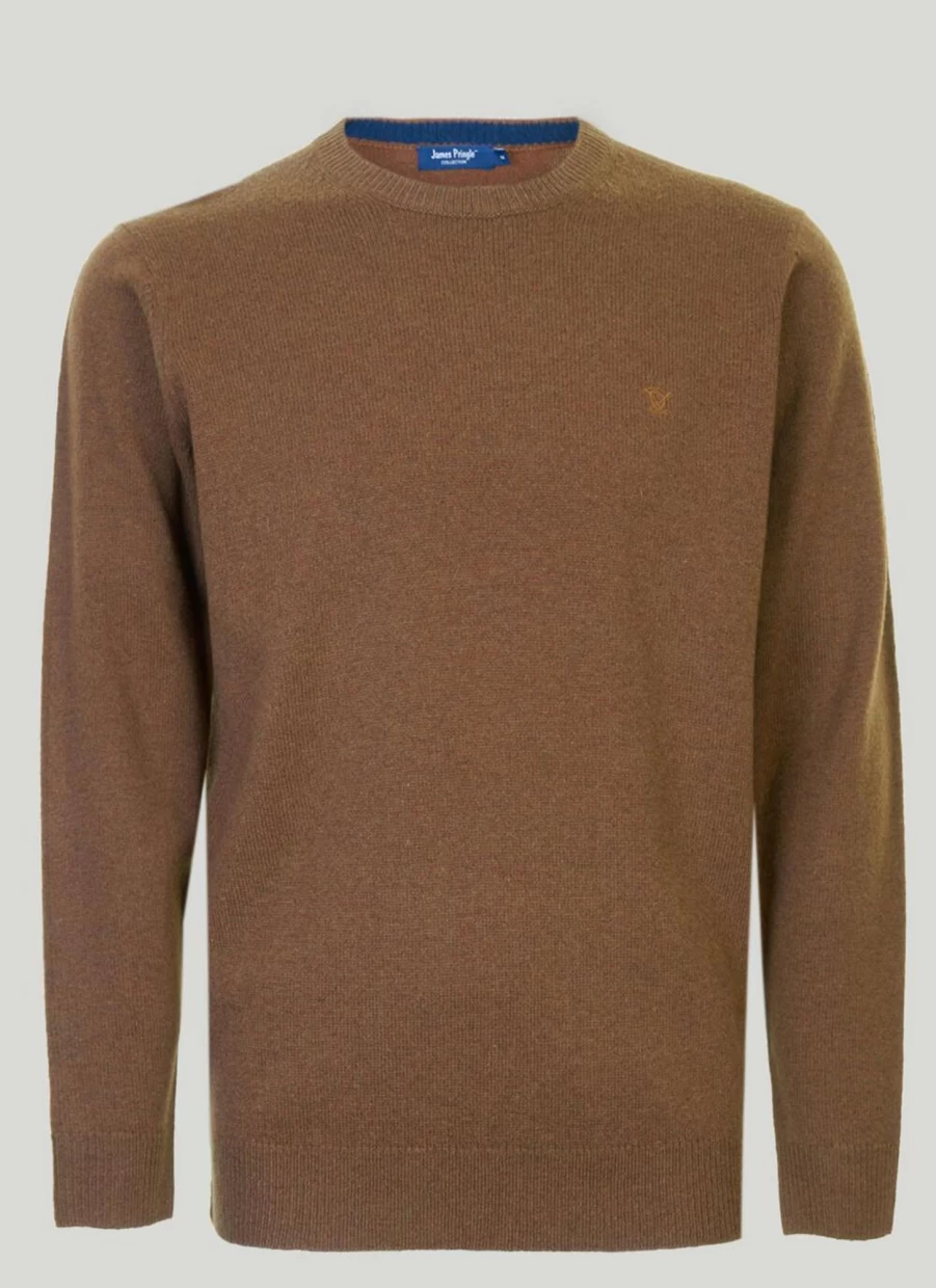 James Pringle Men's Tan Lambswool Crew Neck Jumper - Soft Wool Sweater for Men