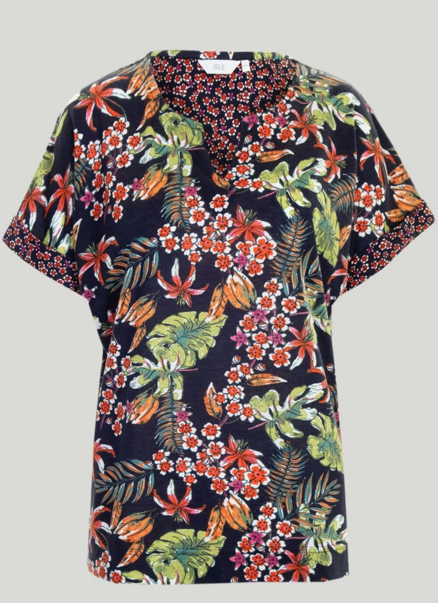 Isle Women's Print Notch Neck T-Shirt - Stylish Casual Top for Everyday Wear