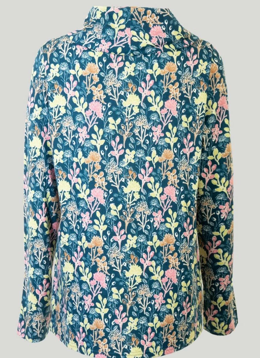 Isle Women's Teal Floral Print Cowl Neck Blouse Top