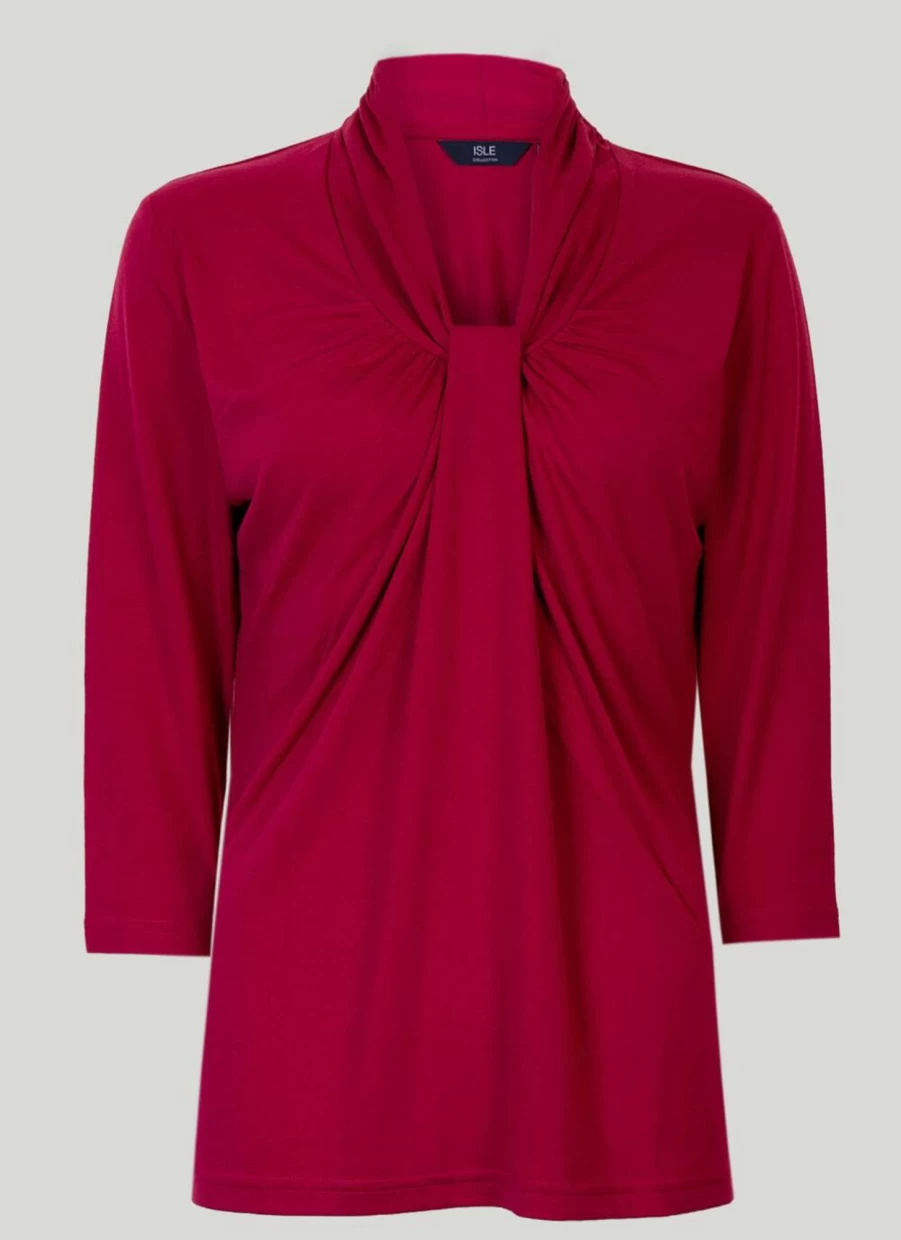 Isle Women's Raspberry Gathered Top - Floral Lace Feminine Blouse