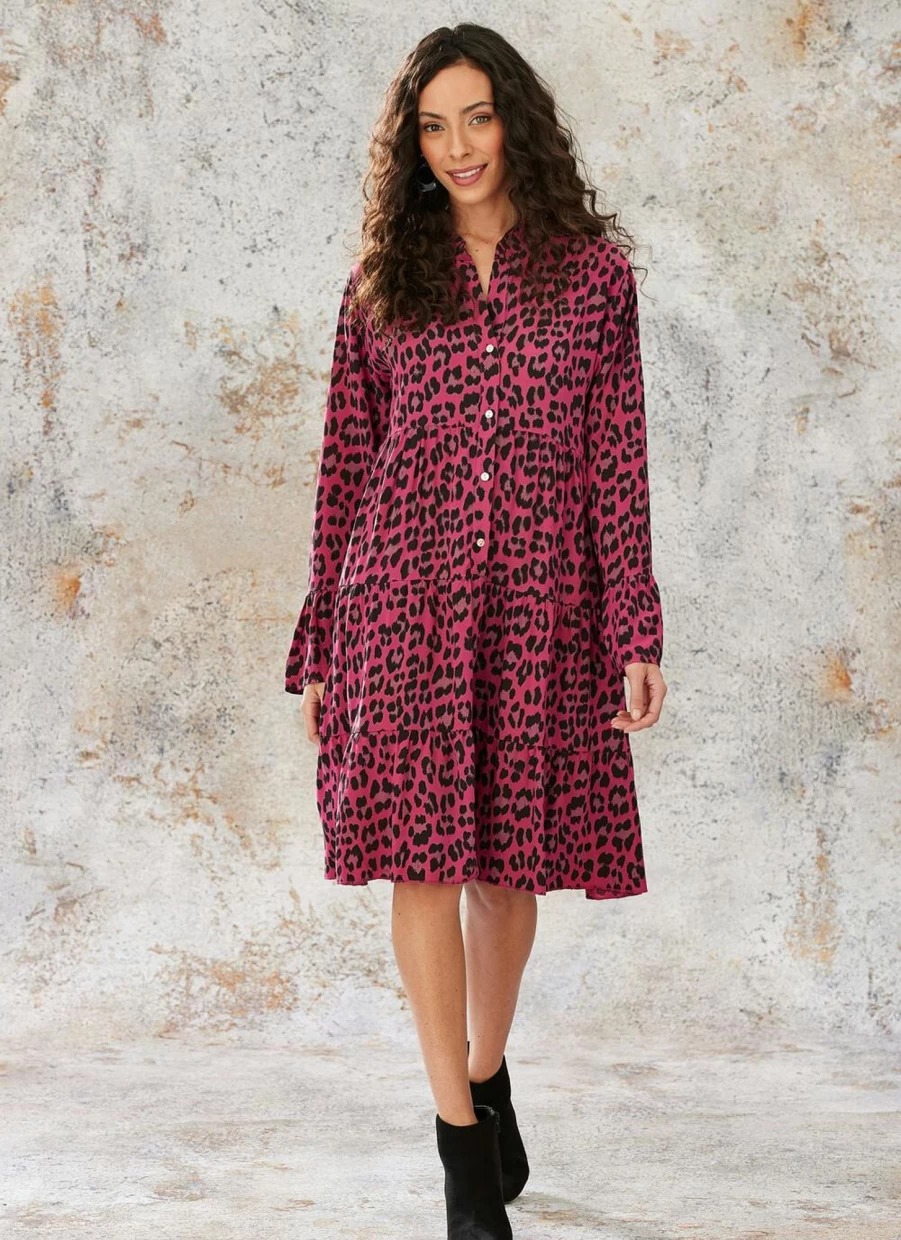 "Sugar Crisp Women's Cerise Animal Print Dress - Stylish & Trendy"