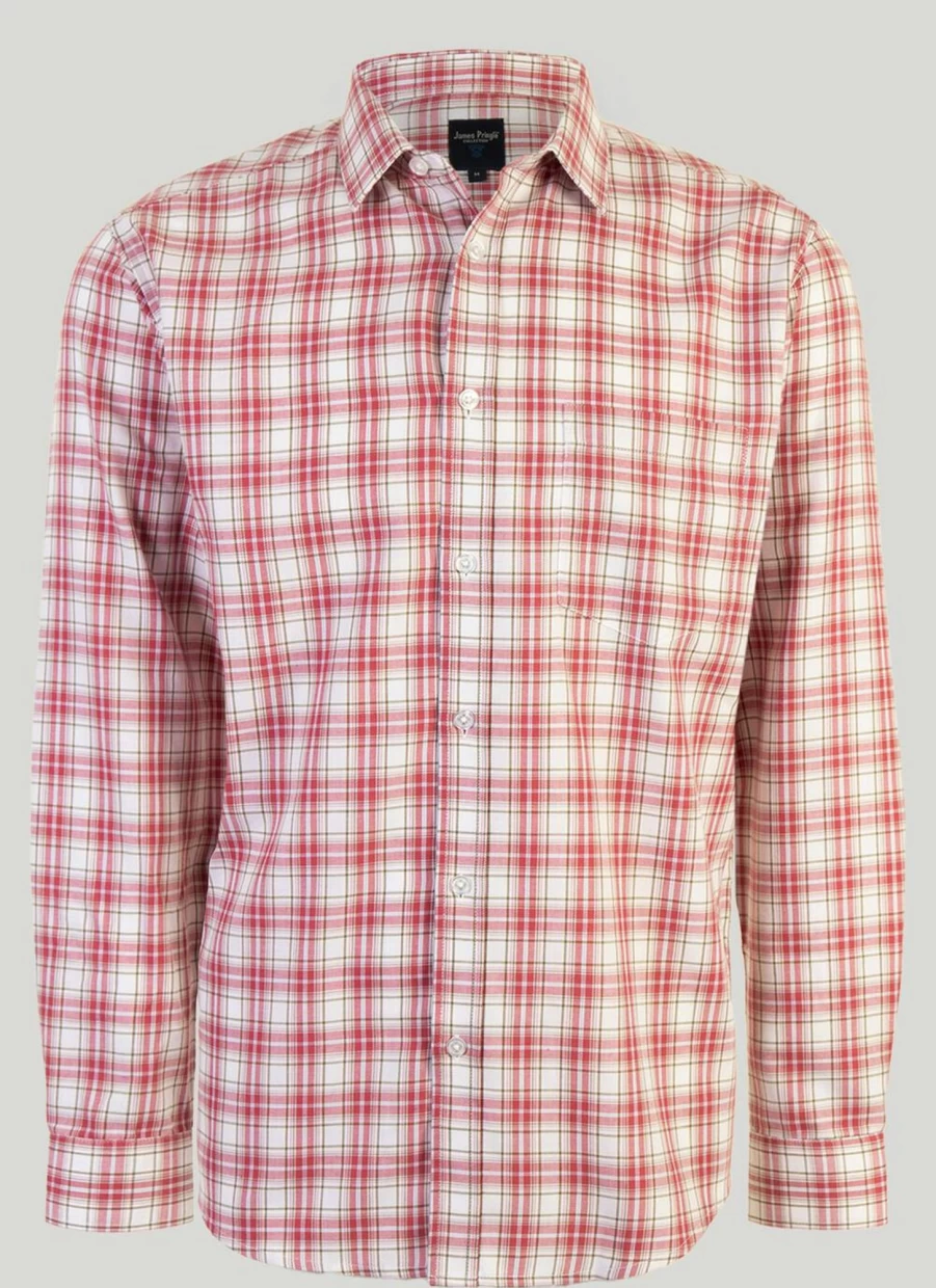 James Pringle Men's Long Sleeve Checkered Shirt - Classic Plaid Button-Up for Men