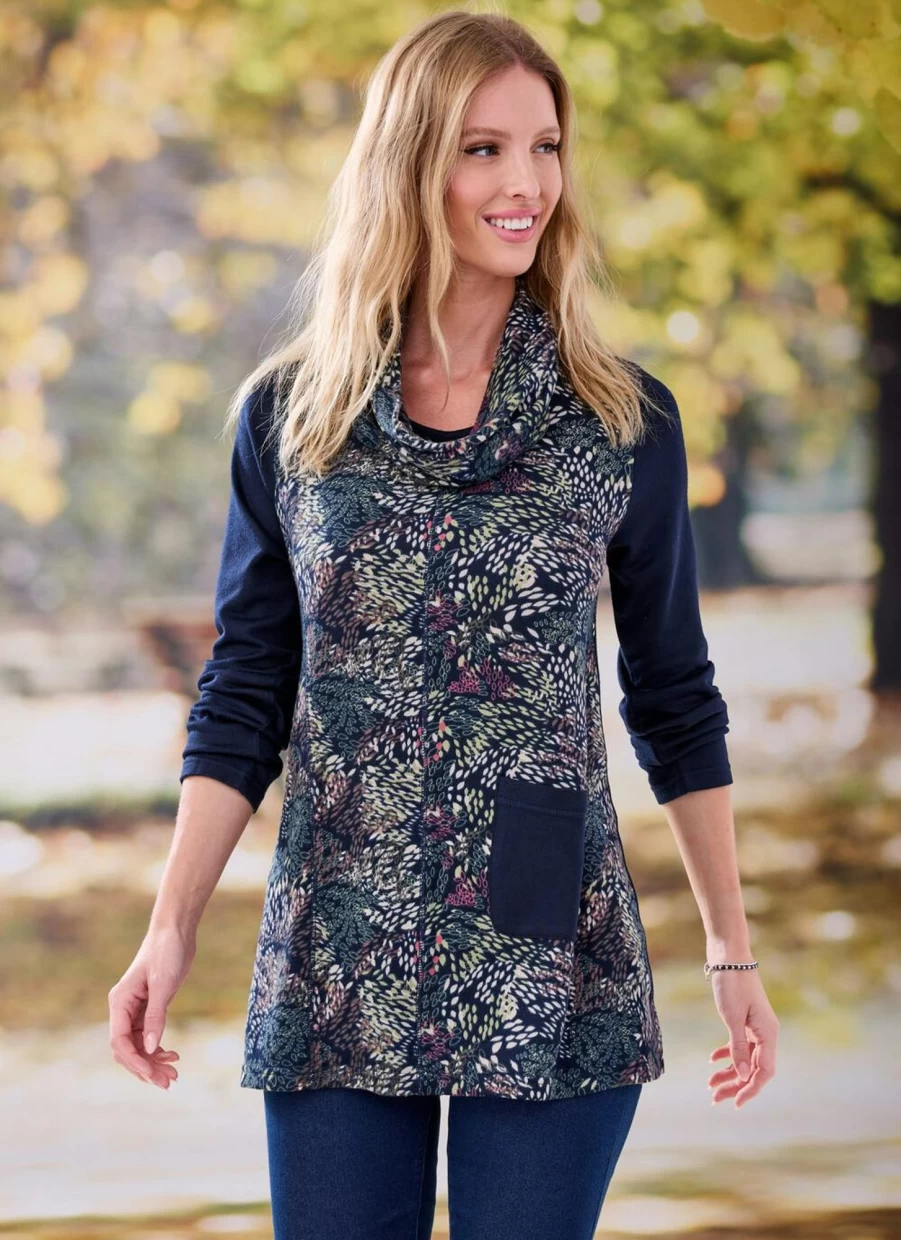 Isle Women's Printed Tunic Top with Matching Scarf - Flowy Boho Blouse & Lightweight Accessory