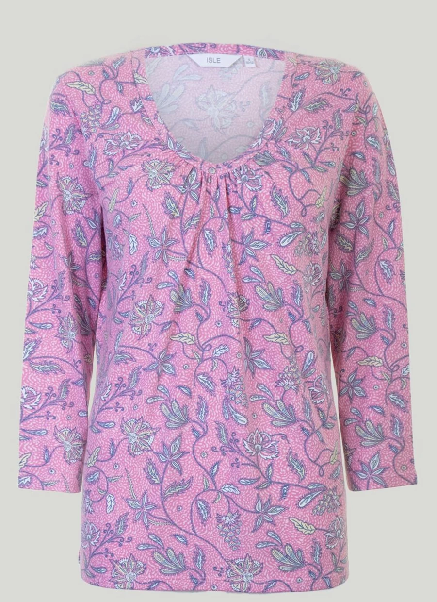 "Isle Women's Pink V-Neck Top - Soft Casual Blouse for Everyday Wear"