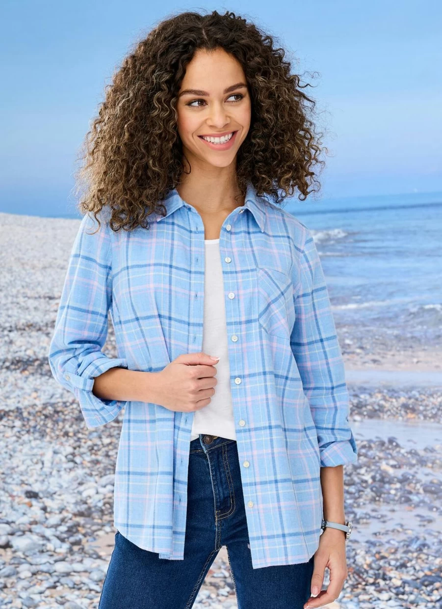 Country Rose Women's Blue Checked Blouse - Stylish Casual Shirt for Women