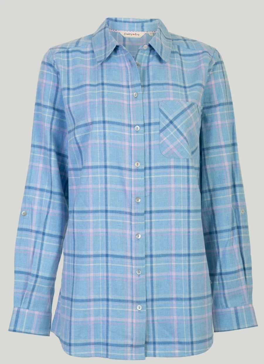Country Rose Women's Blue Checked Blouse - Stylish Casual Shirt for Women
