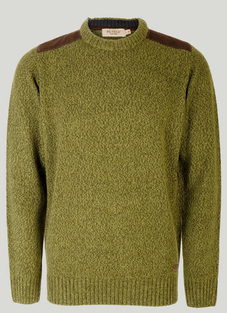 PG Field Men's Suede-Trimmed Crew Neck Jumper - Soft Knit Sweater for Casual Wear
