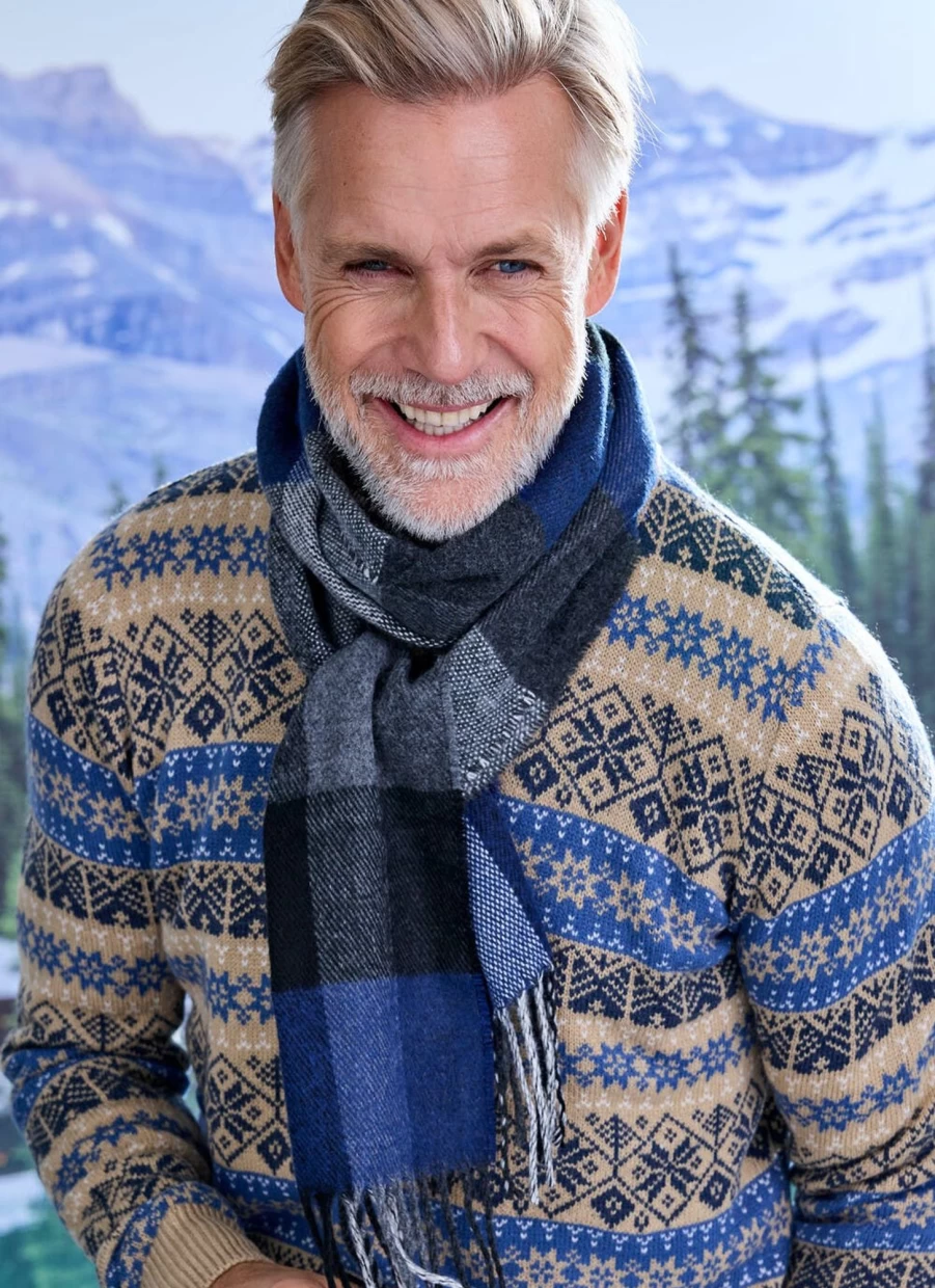 James Pringle Men's Classic Check Scarf - Premium Tartan Wool Winter Accessory