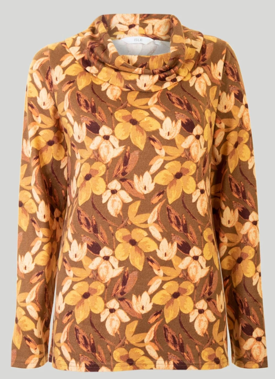 Isle Women's Stylish Print Cowl Neck Top - Trendy Flowy Blouse for Casual Wear