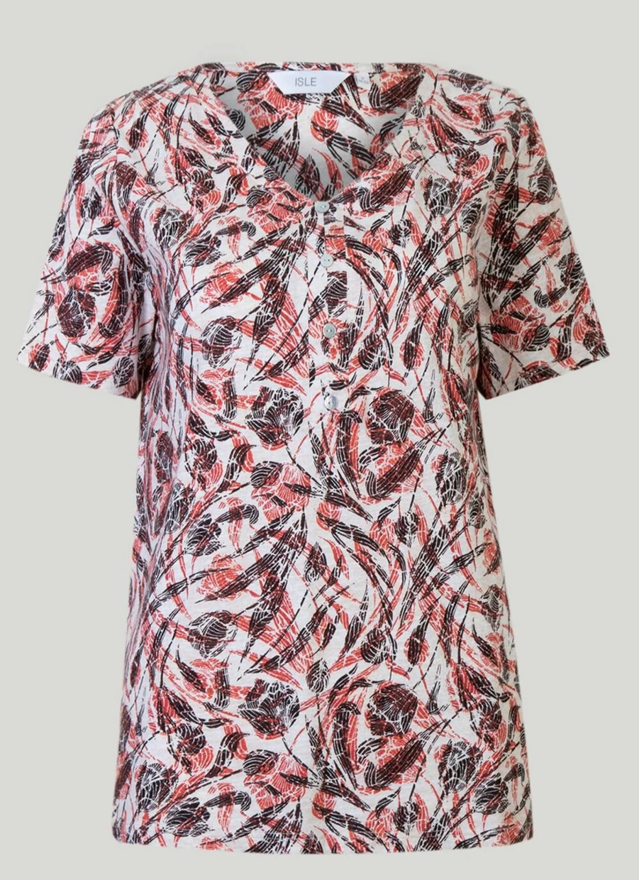 Isle Women's Vintage Print V-Neck T-Shirt - Soft Cotton Casual Tee