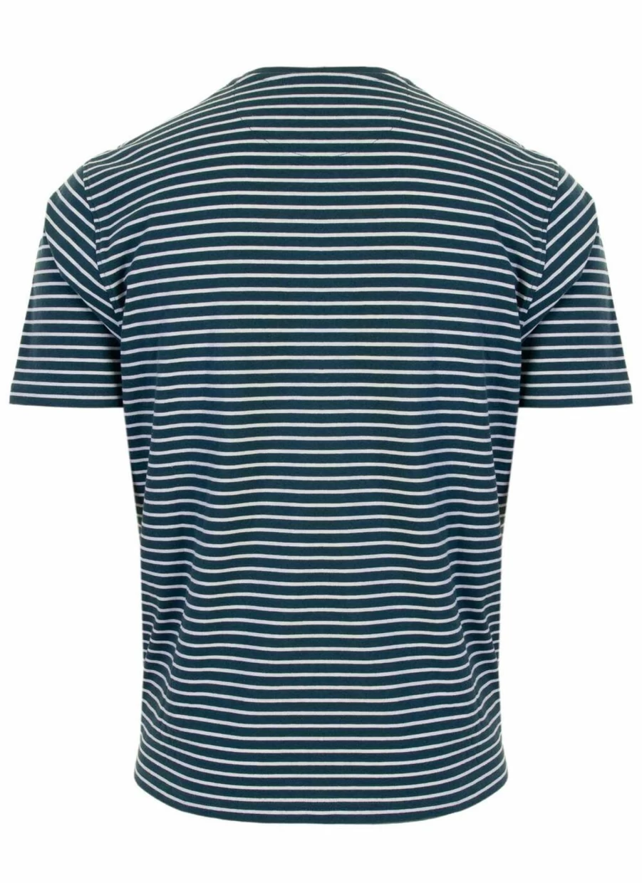 James Pringle Men's Green Striped Crew Neck T-Shirt - Classic Cotton Casual Tee