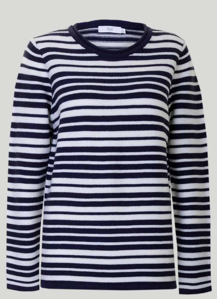 Isle Women's Navy Blue Striped Knit Jumper Sweater