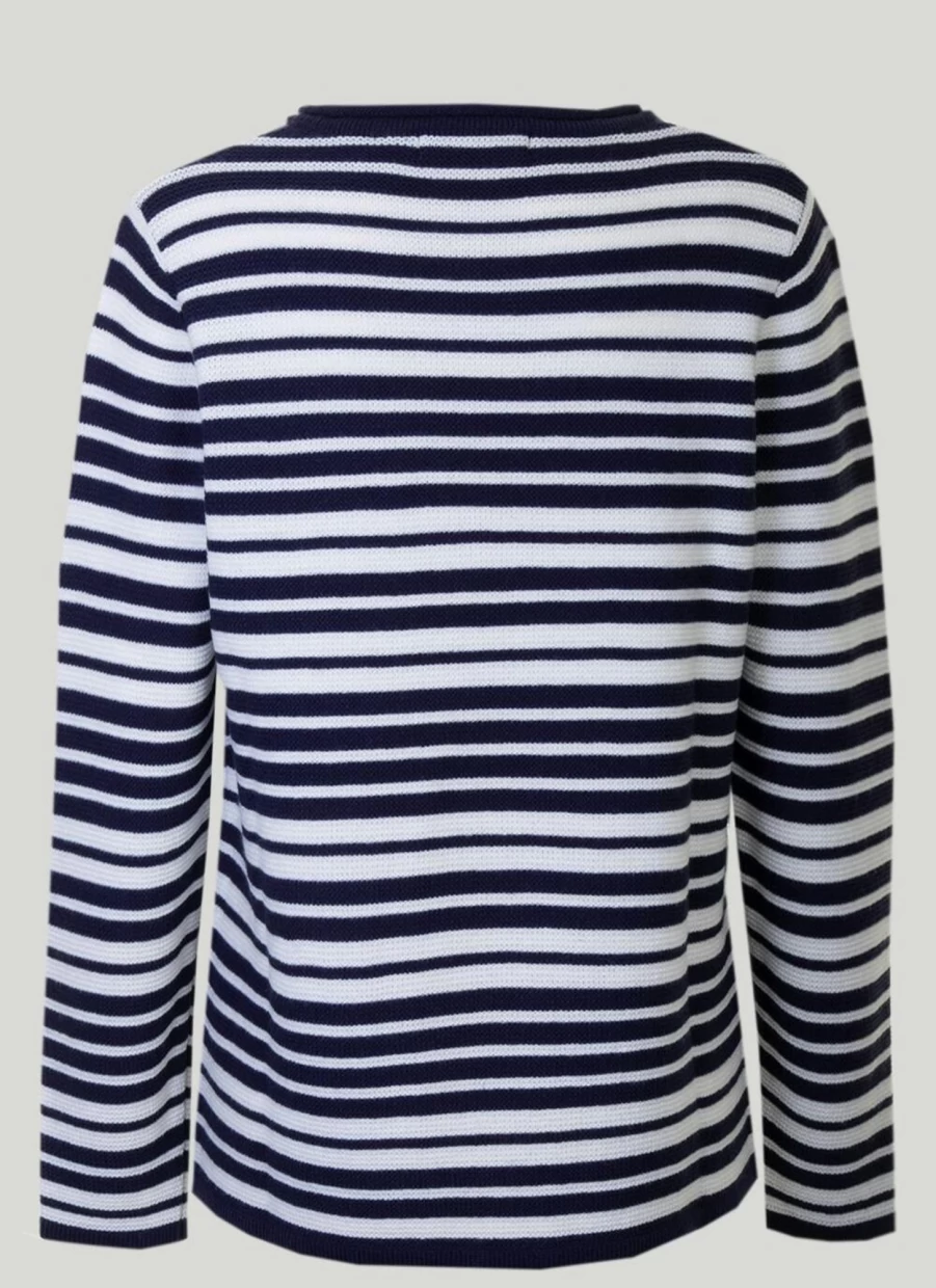 Isle Women's Navy Blue Striped Knit Jumper Sweater