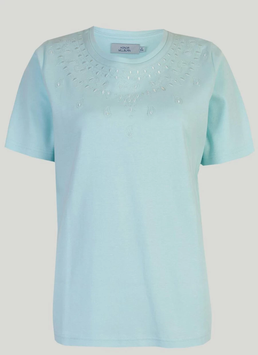 Honor Millburn Women's Embroidered Cotton T-Shirt - Stylish Casual Top for Everyday Wear