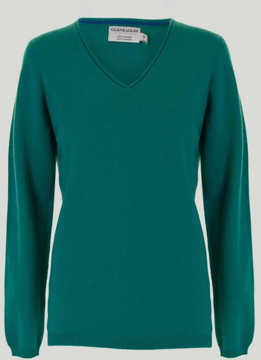 Gleneagles Women's Cashmere V-Neck Jumper Soft Luxurious Sweater