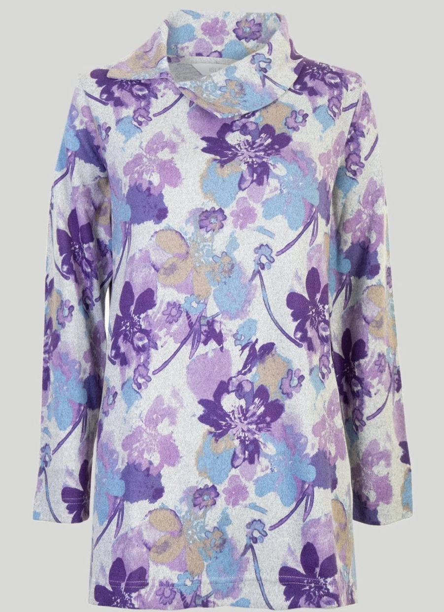 Isle Women's Grey Split Neck Printed Blouse