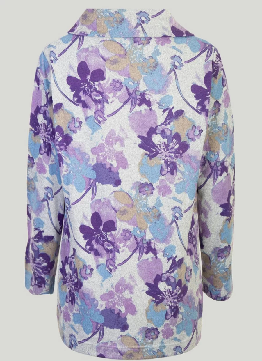 Isle Women's Grey Split Neck Printed Blouse