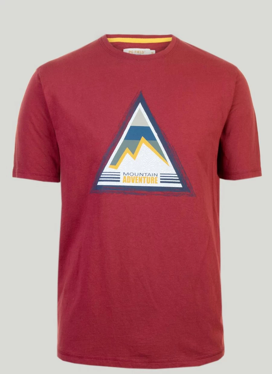 PG FIELD Men's Rust Graphic Print T-Shirt - Vintage Style Cotton Tee