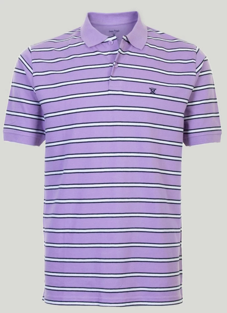 James Pringle Men's Classic Striped Polo Shirt - Premium Cotton Knit Casual Top