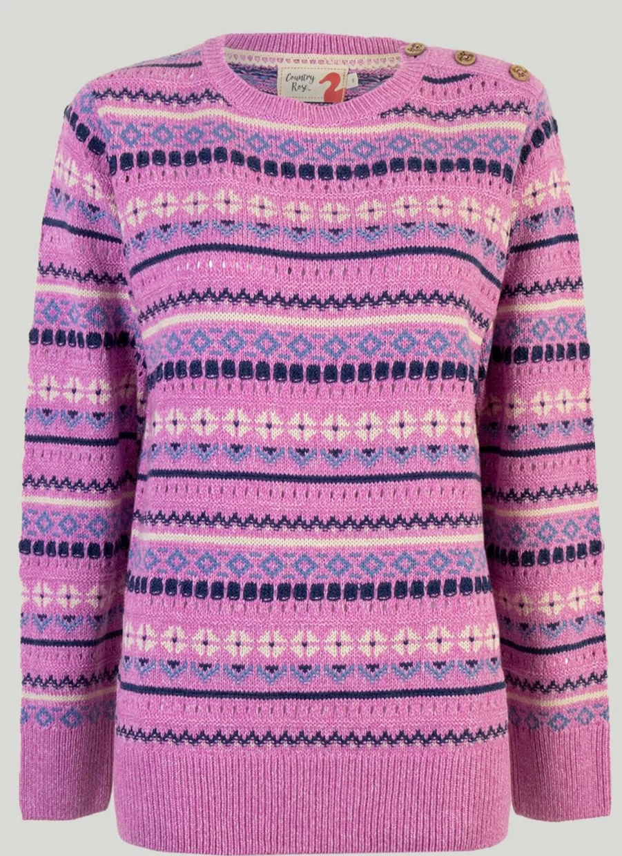 Country Rose Women's Fairisle Knit Jumper - Classic Nordic Pattern Winter Sweater