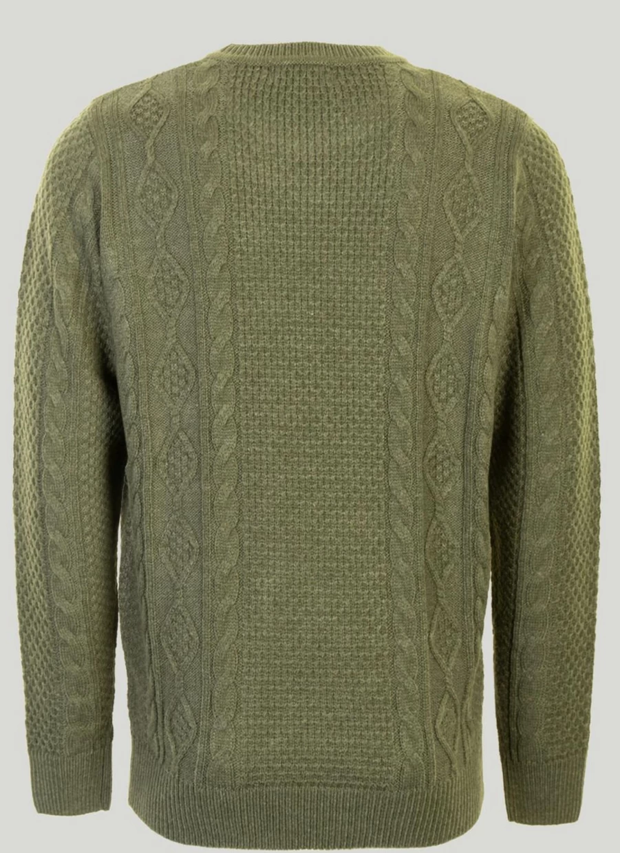 PG Field Men's Green Cable Knit Crew Neck Jumper