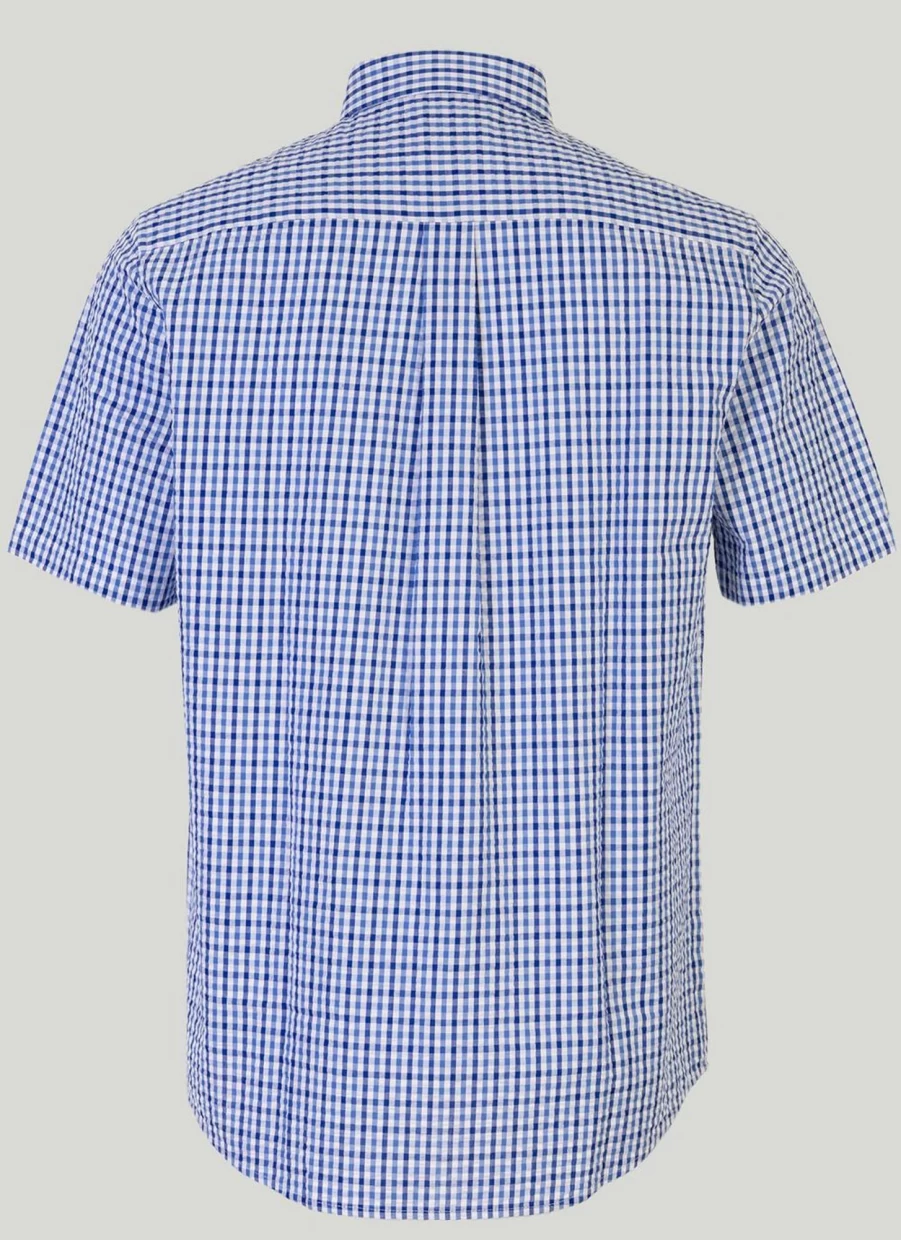 James Pringle Men's Blue Short Sleeve Seersucker Casual Shirt